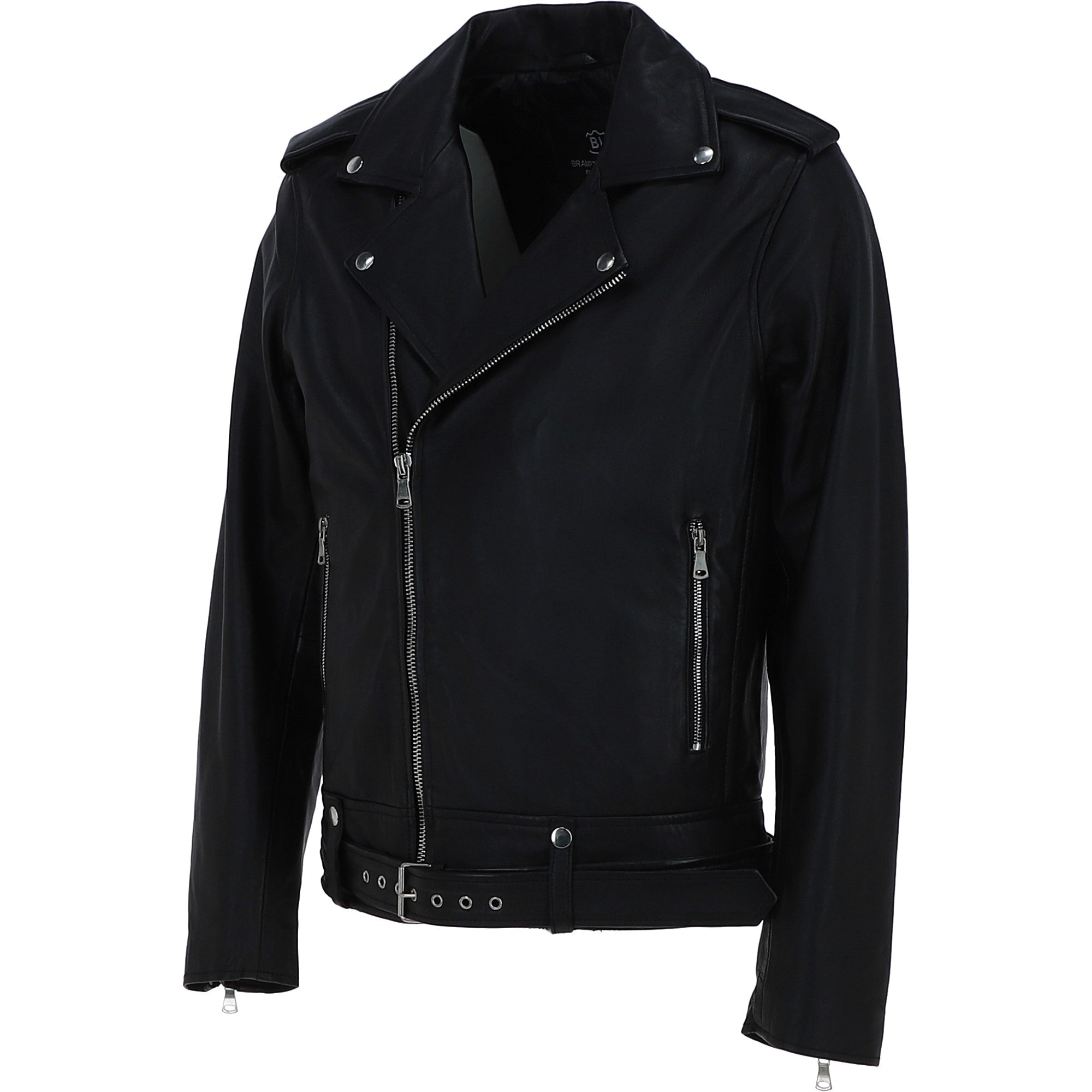 Brampton London Men’s Slim Fit  Real Leather Biker Jacket Black: BLM-191