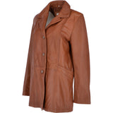 Womens Single Breasted Leather Coat Cognac/app: ESMARALDA