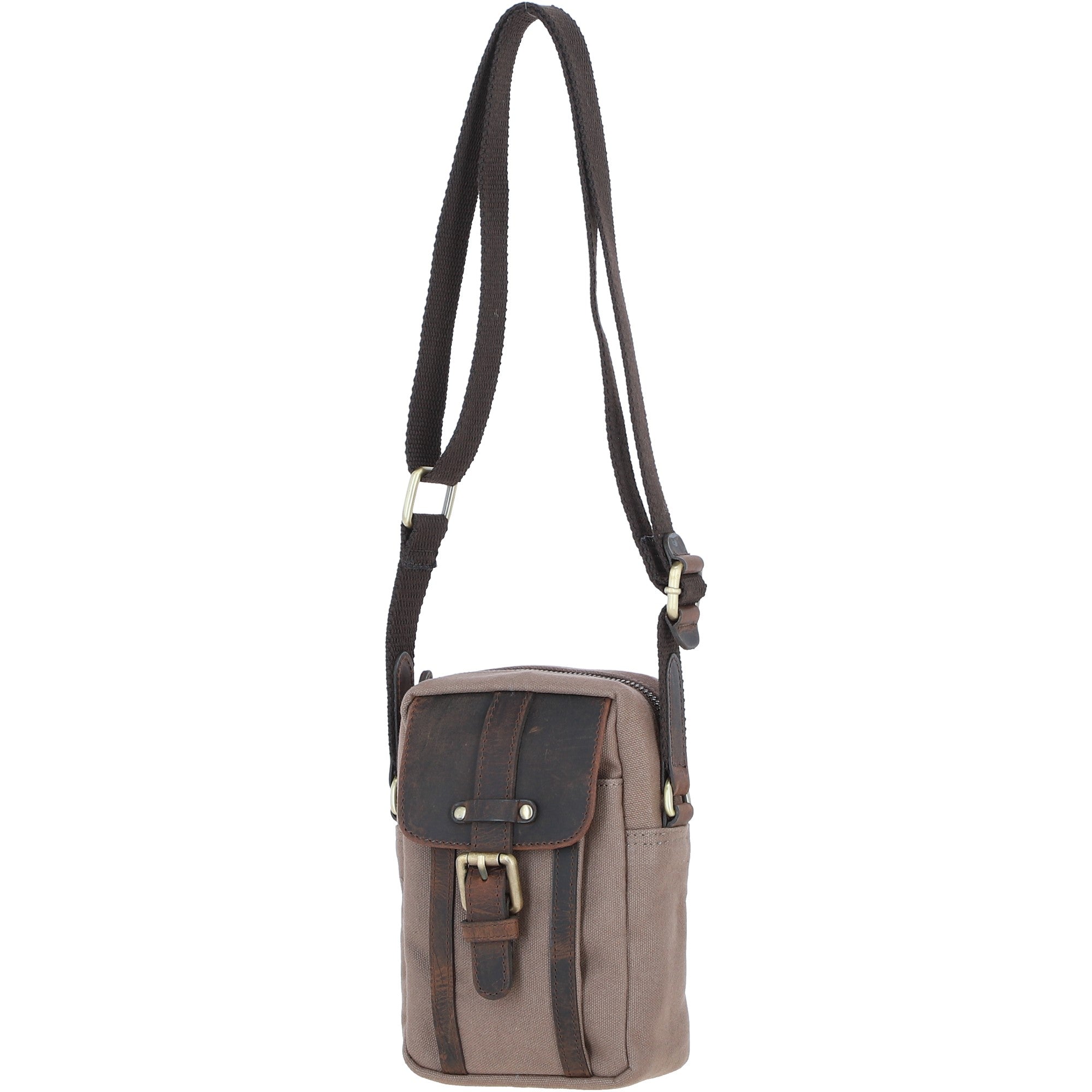 Fenland Canvas & Leather body Bag Mud/Grey: FEN-750