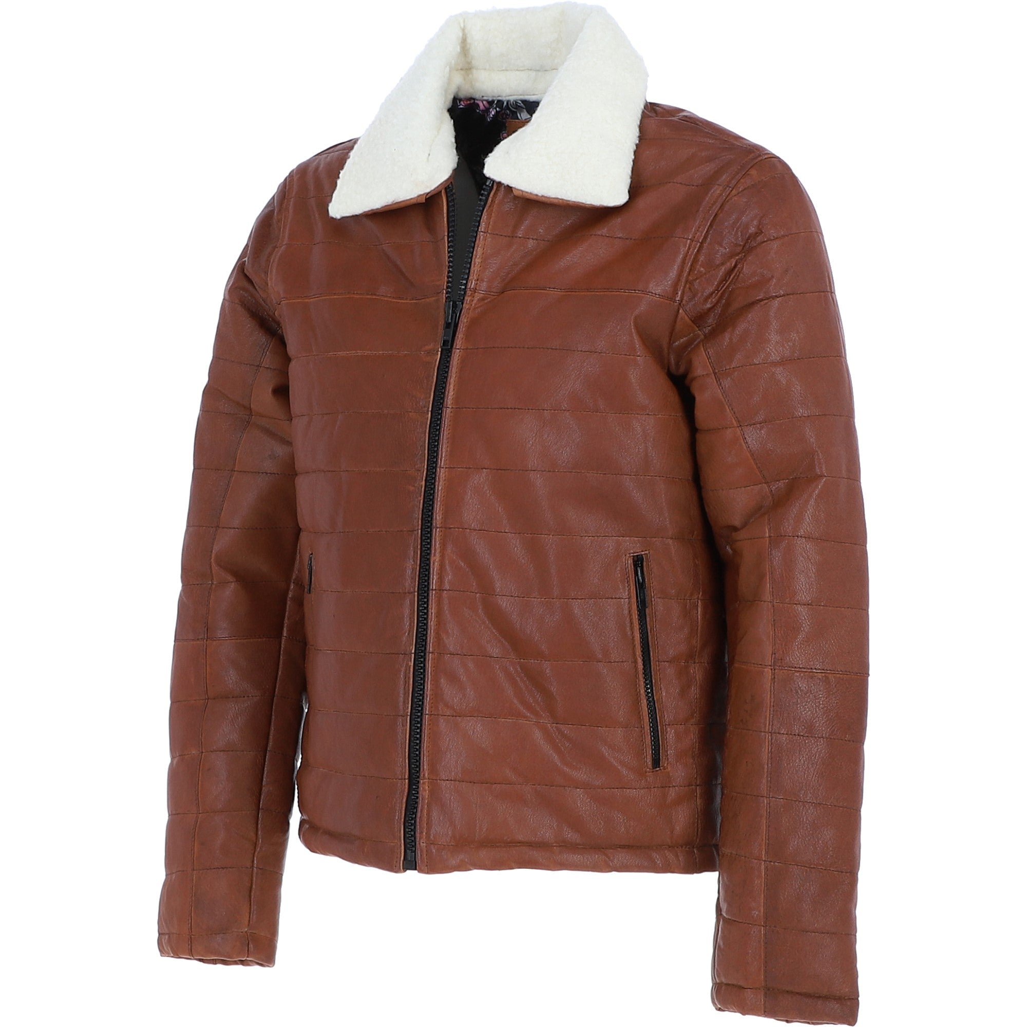 Ashwood Men’s Real Leather Puffer Jacket in Regular Fit with Faux Fur Collar Tan: AWM-Puffer