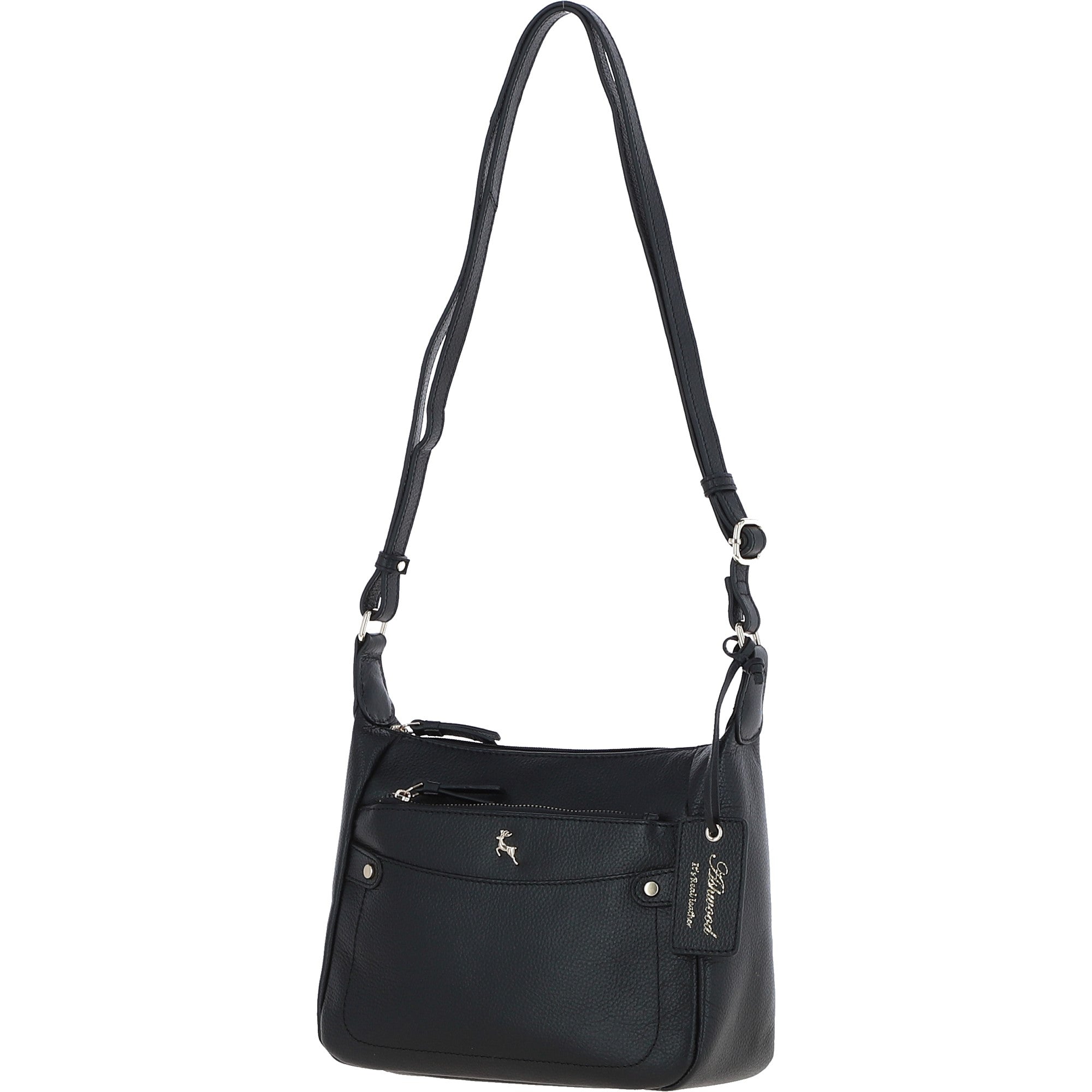 Ashwood Real Leather Top Zip Crossbody Bag Black: 63931