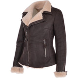 Womens Luxury Shearling Jacket Brown/Cream: P-47