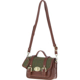 Ashwood Leather & Tweed Small Satchel Bag with Twist Lock Tan/Green Check: TW-33-010-TGNH