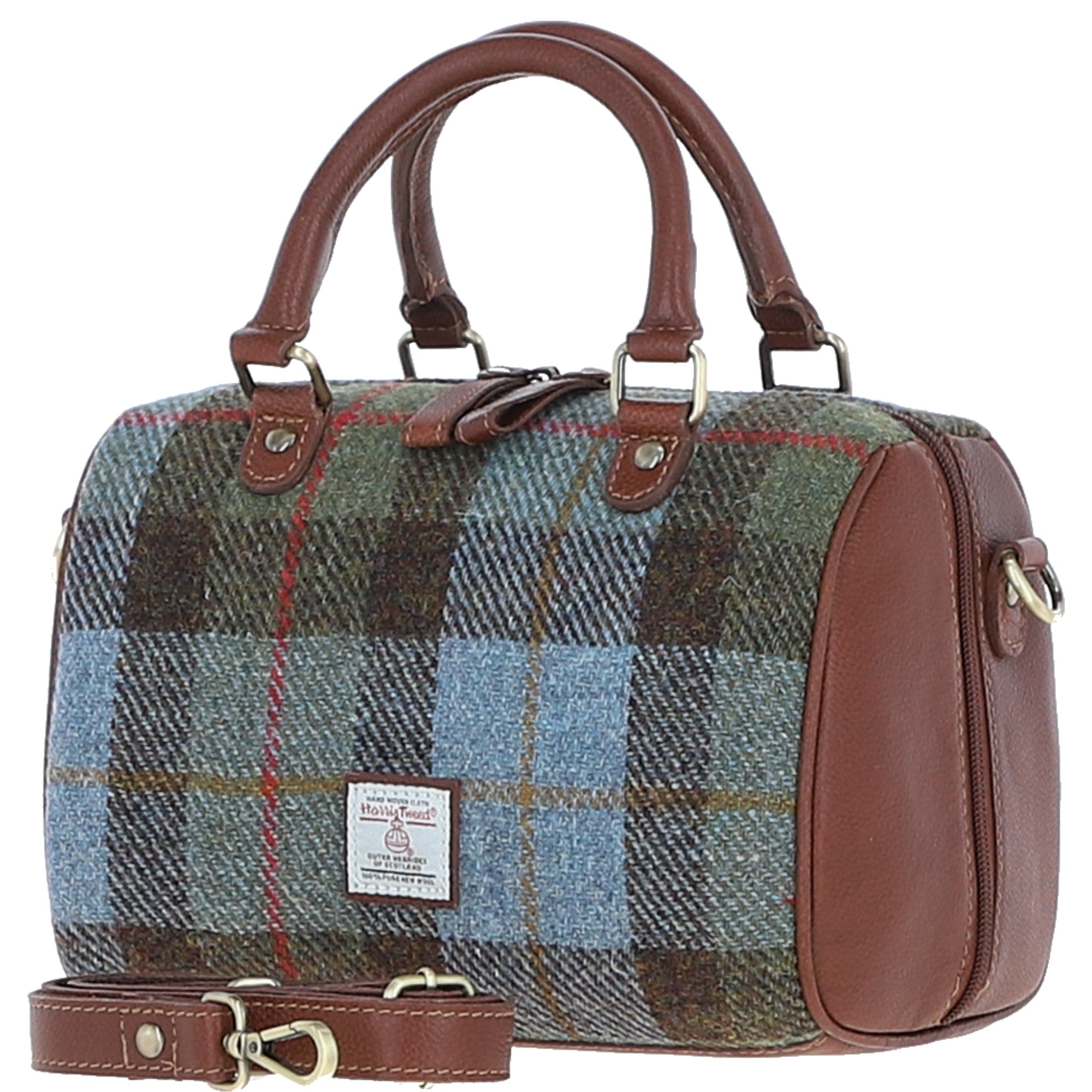 Ashwood Leather & Harris Tweed® Cloth Medium Barrel Bag Tan/Mcload: TW-62-02-TM