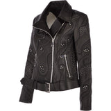 Ladies Vegetable Tanned Leather Studded Biker Jacket: Z 158
