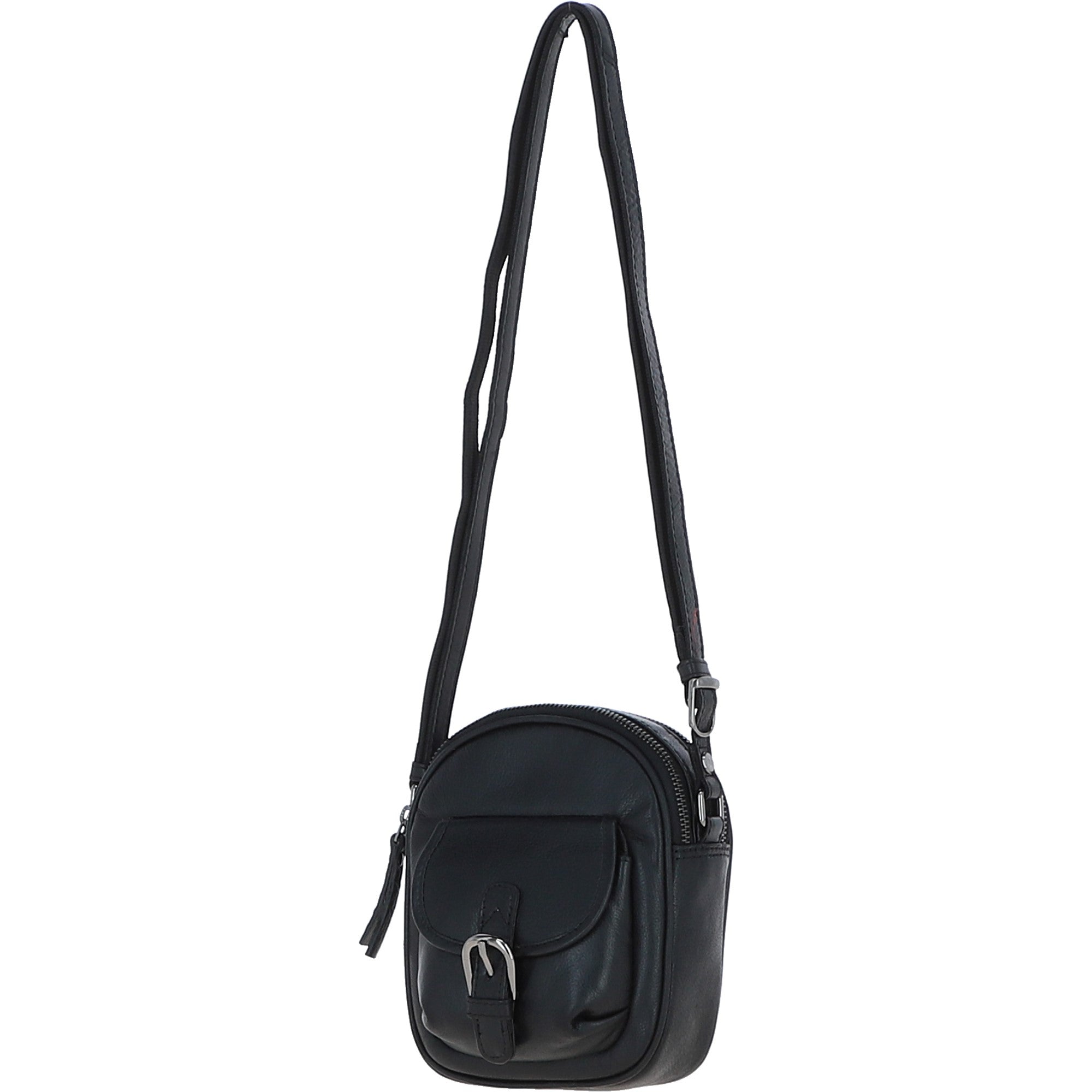 Ashwood Leather Women’s Round Buckle Crossbody Bag Black: S-30