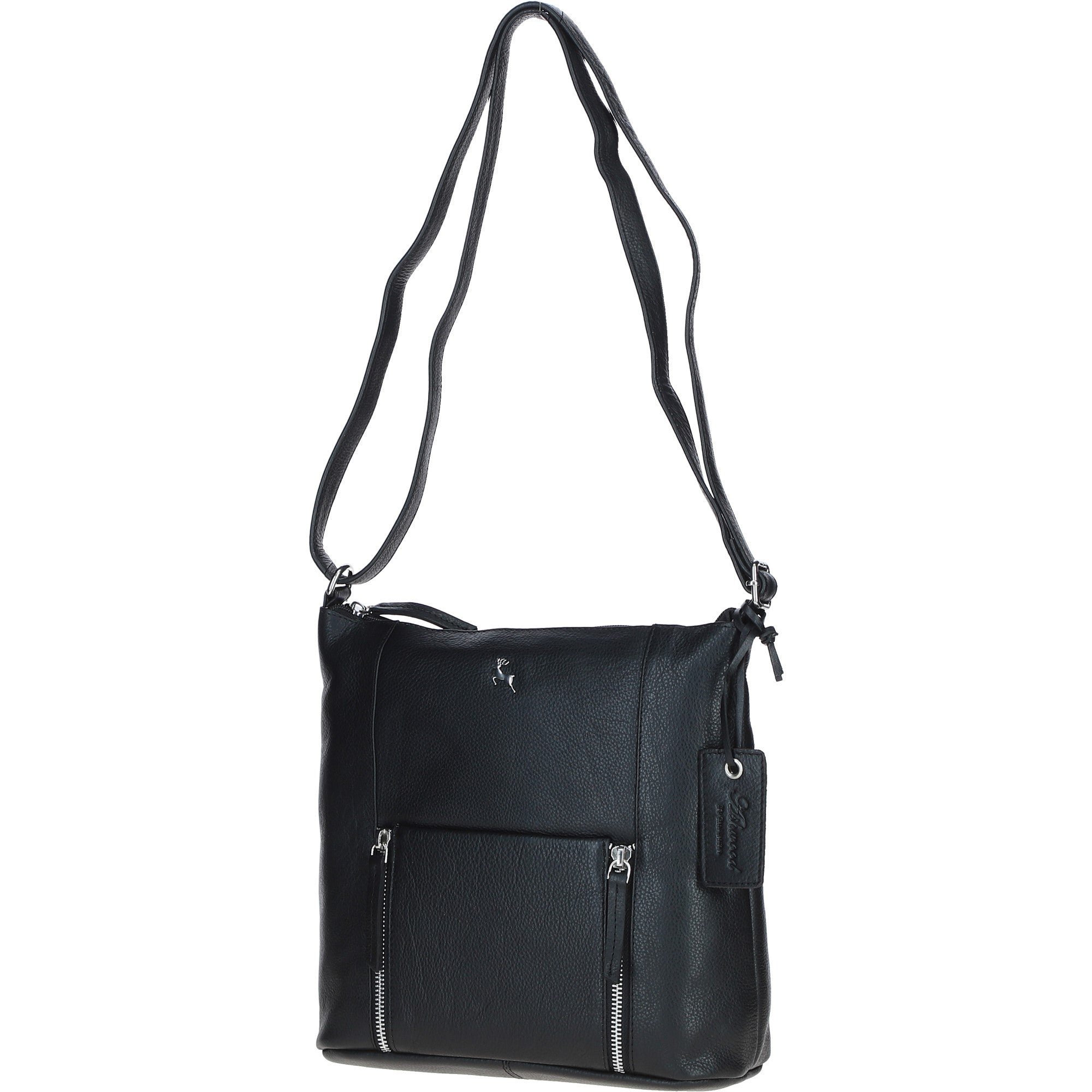 Practical Extending Pocket Leather Shoulder Bag Black: Donegal