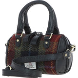 Ashwood Leather & Harris Tweed® Cloth X-Small Barrel Bag Black/Green/Red: TW-60-07-BR