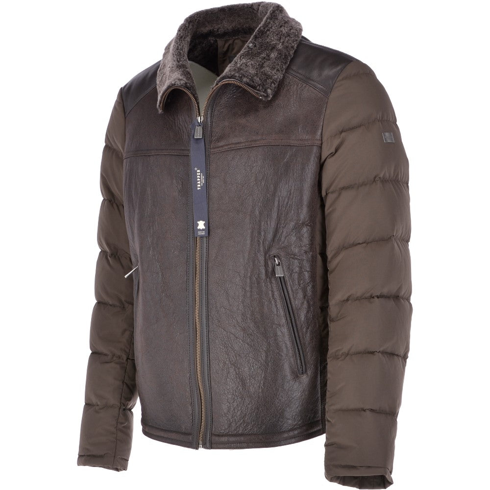 Leather Sheepskin And Padded Material Jacket Olive/Brown : Trap-Enzo