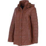 Women’s Genuine Leather Quilted Hooded Jacket by Ashwood Leather in Tan: Walbusch