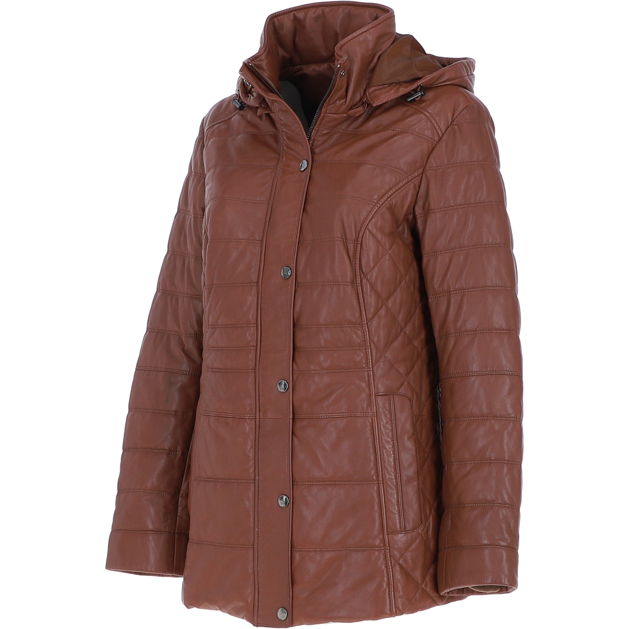 Women’s Genuine Leather Quilted Hooded Jacket by Ashwood Leather in Tan: Walbusch