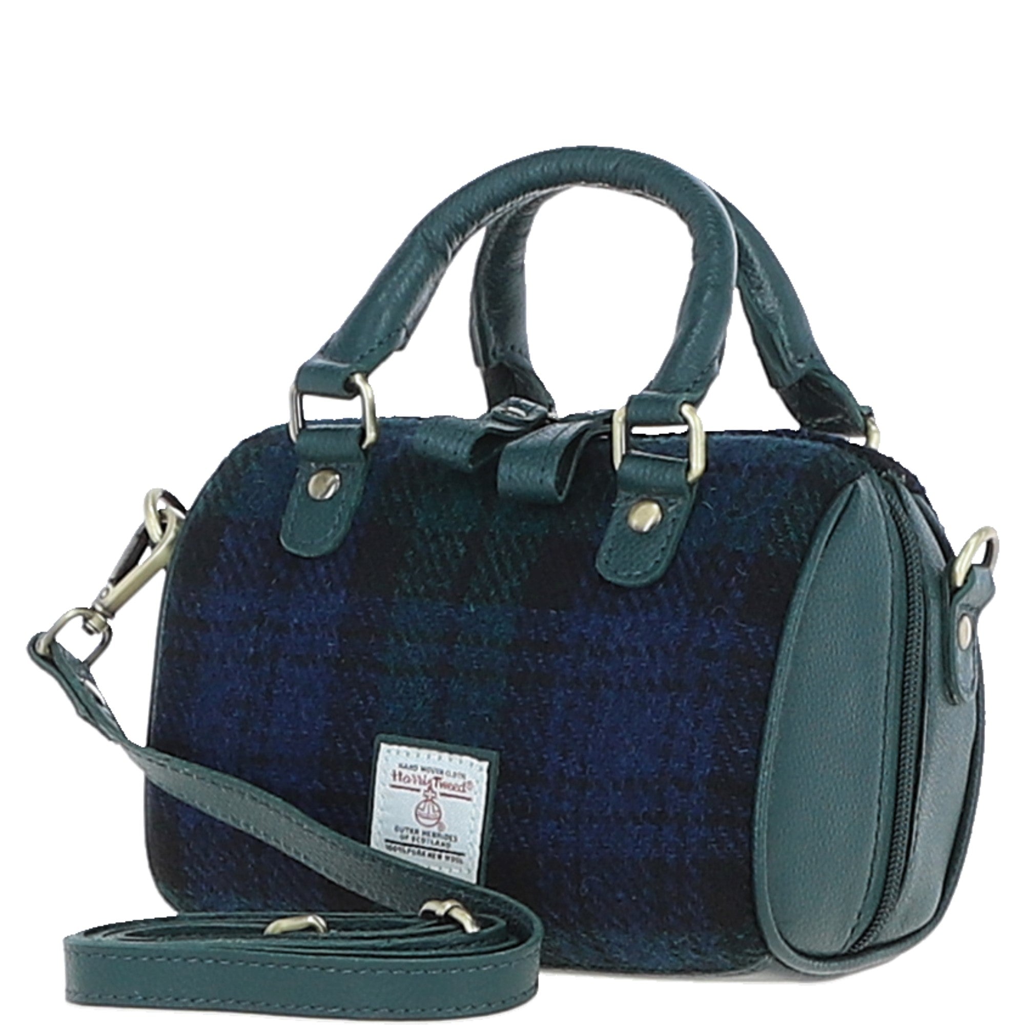 Ashwood Leather & Harris Tweed® Cloth Small Barrel Bag Green/Watch: TW-61-18-GW