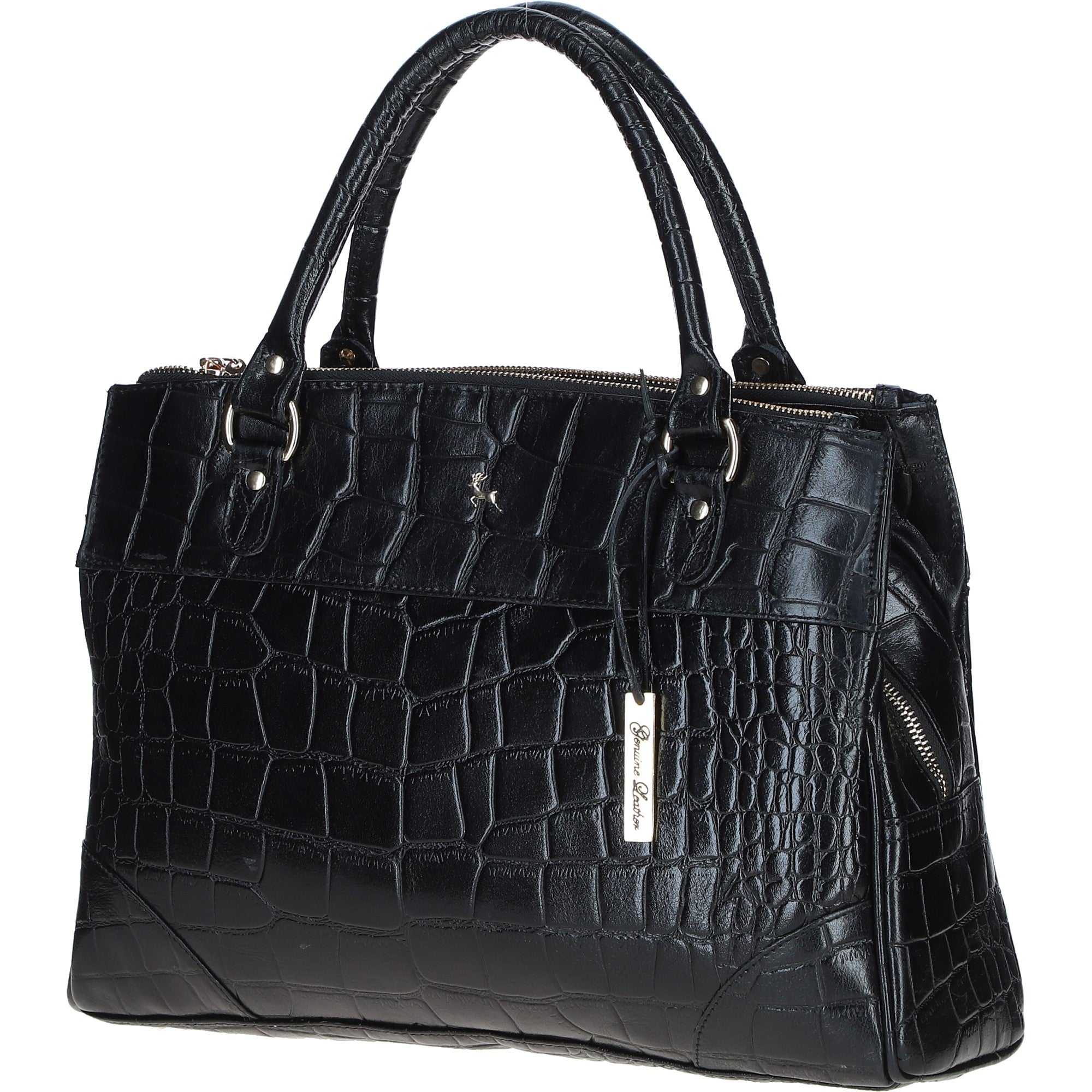 Three Section A4 Croc Print Leather Work Bag Black: A4 Work Bag