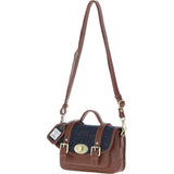 Ashwood Leather & Harris Tweed® Cloth Small Satchel Bag with Twist Lock Tan/Navy: TW-33-011-TN