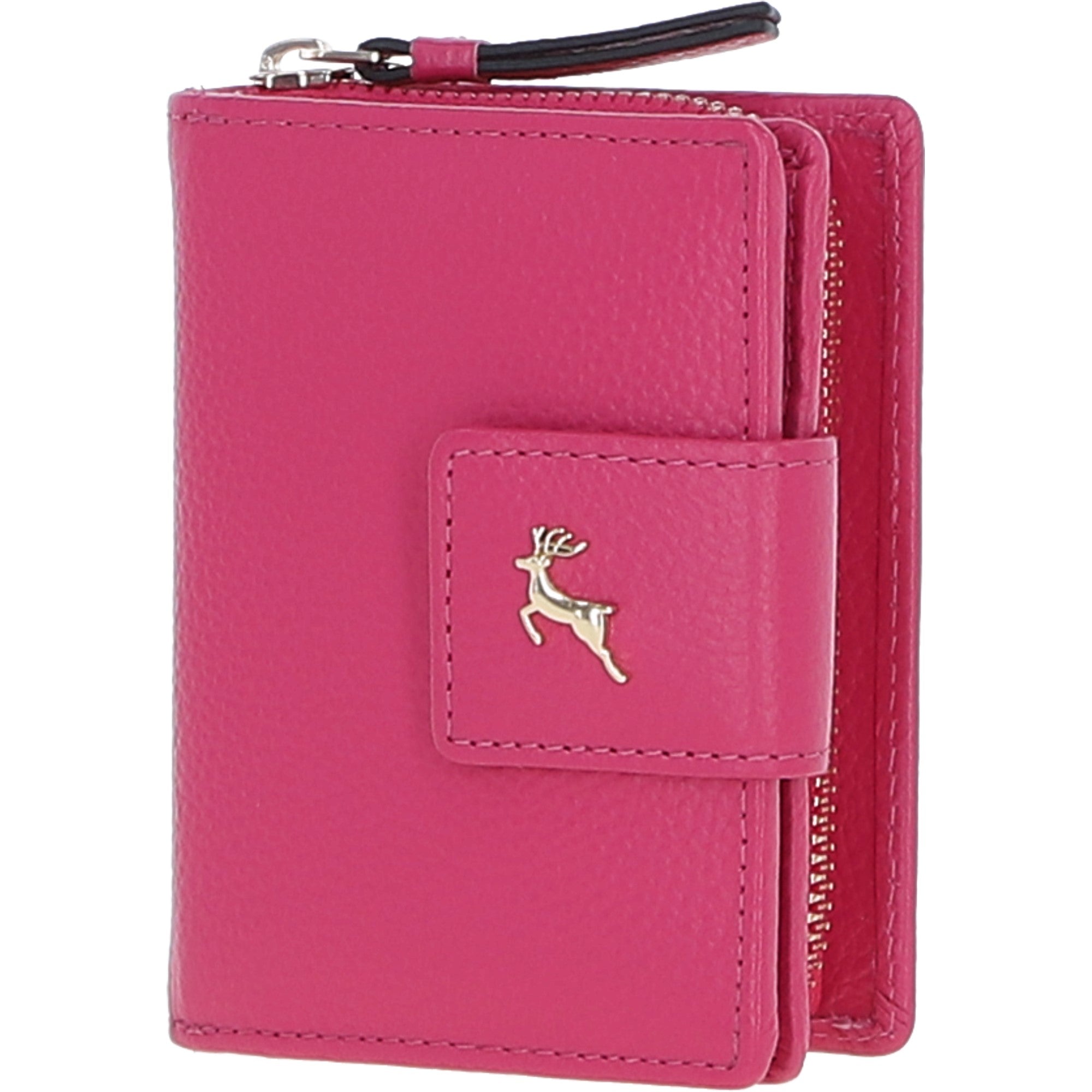 Ashwood Leather RFID Secure Wallet/Purse with Zip and Stud Closure Pink: X-30