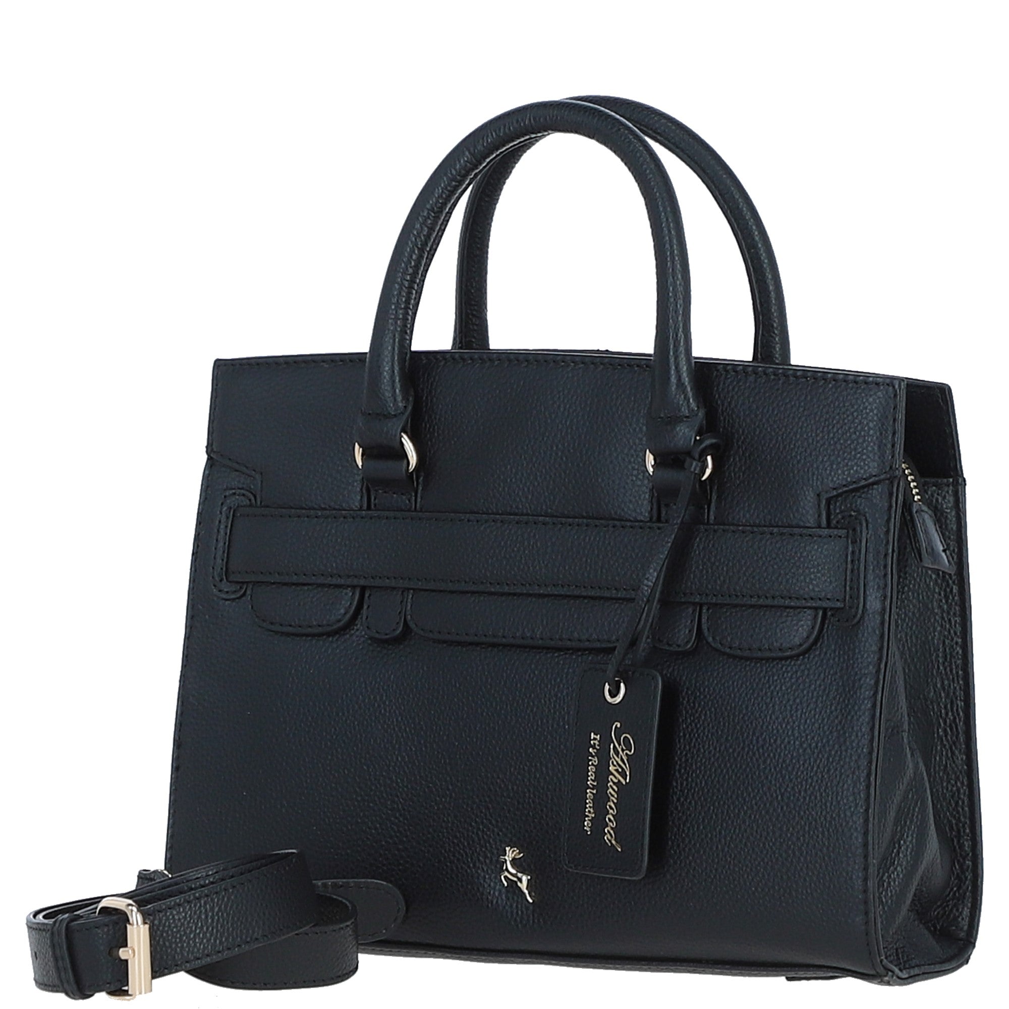 Ashwood Leather Handbag with Detachable Crossbody Strap Black: 64747