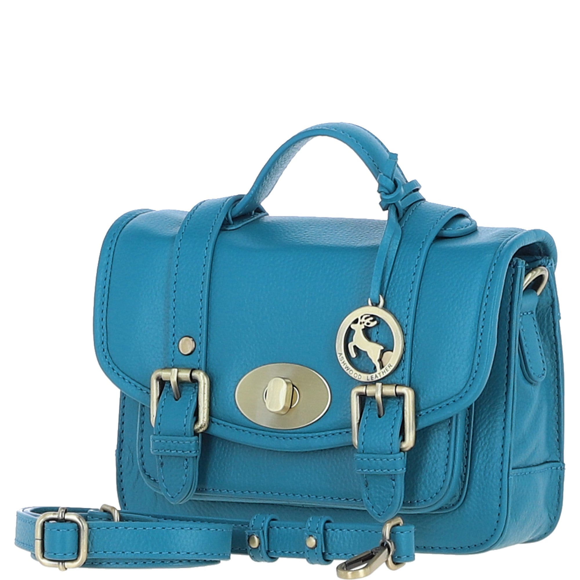 Stylish Ashwood Leather Medium Satchel Bag Turquise: Y-62