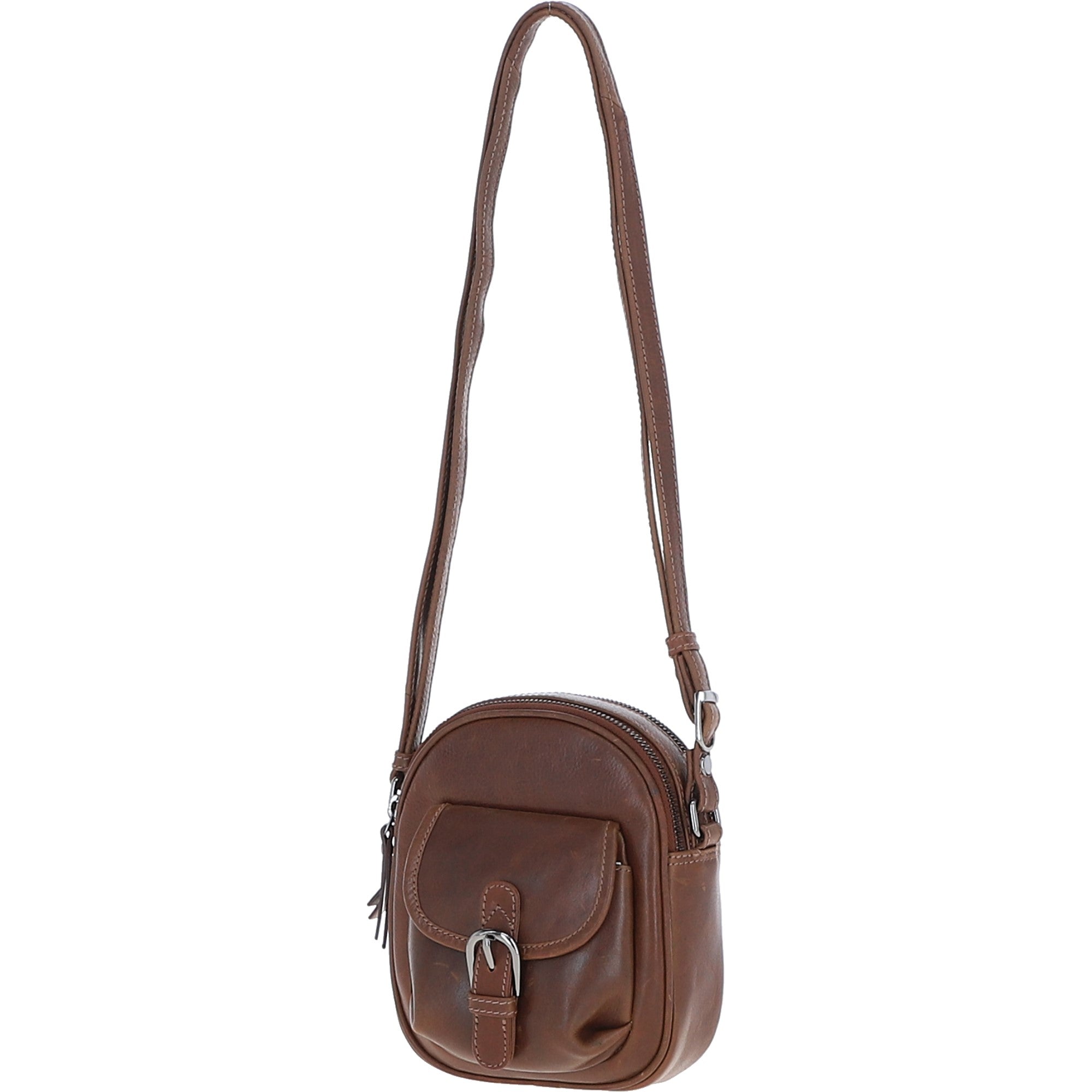 Ashwood Leather Women’s Round Buckle Crossbody Bag Chestnut: S-30