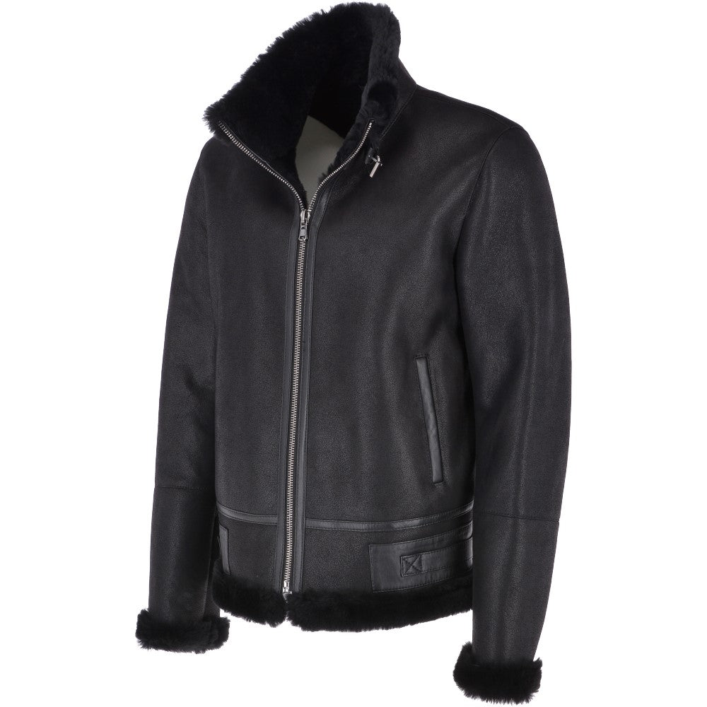Mens Luxury Shearling Flying Jacket Black: NEON