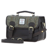 Ashwood Leather & Harris Tweed® Cloth Small Satchel Bag Brown/Green: TW-67-09-BG