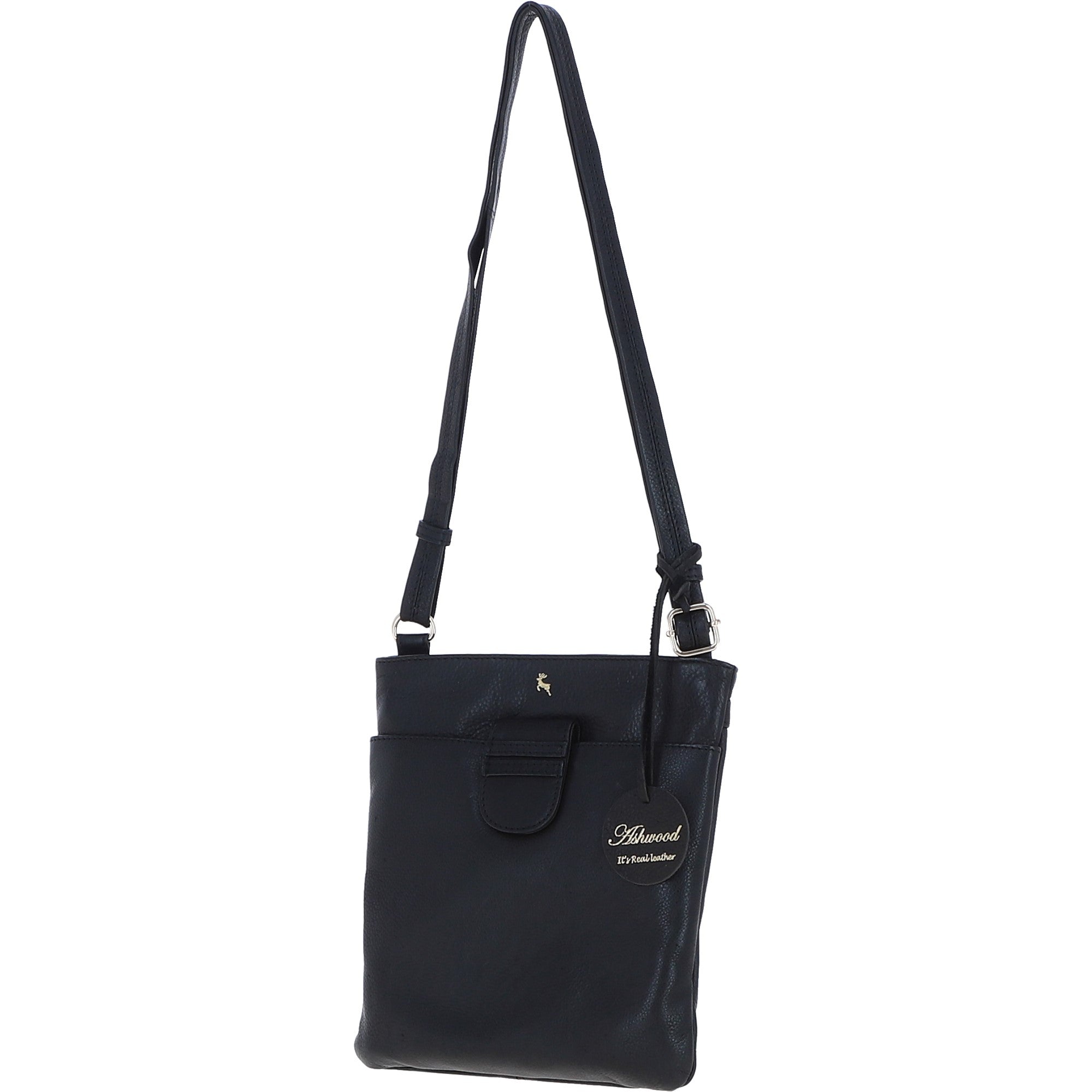 Genuine Leather Crossbody x Shoulder Bag with Golden Accents Black: 64239