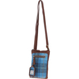 Authentic Ashwood Leather & Harris Tweed® Cloth Crossbody Bag Tan/LT Blue: TW-29-05-TB
