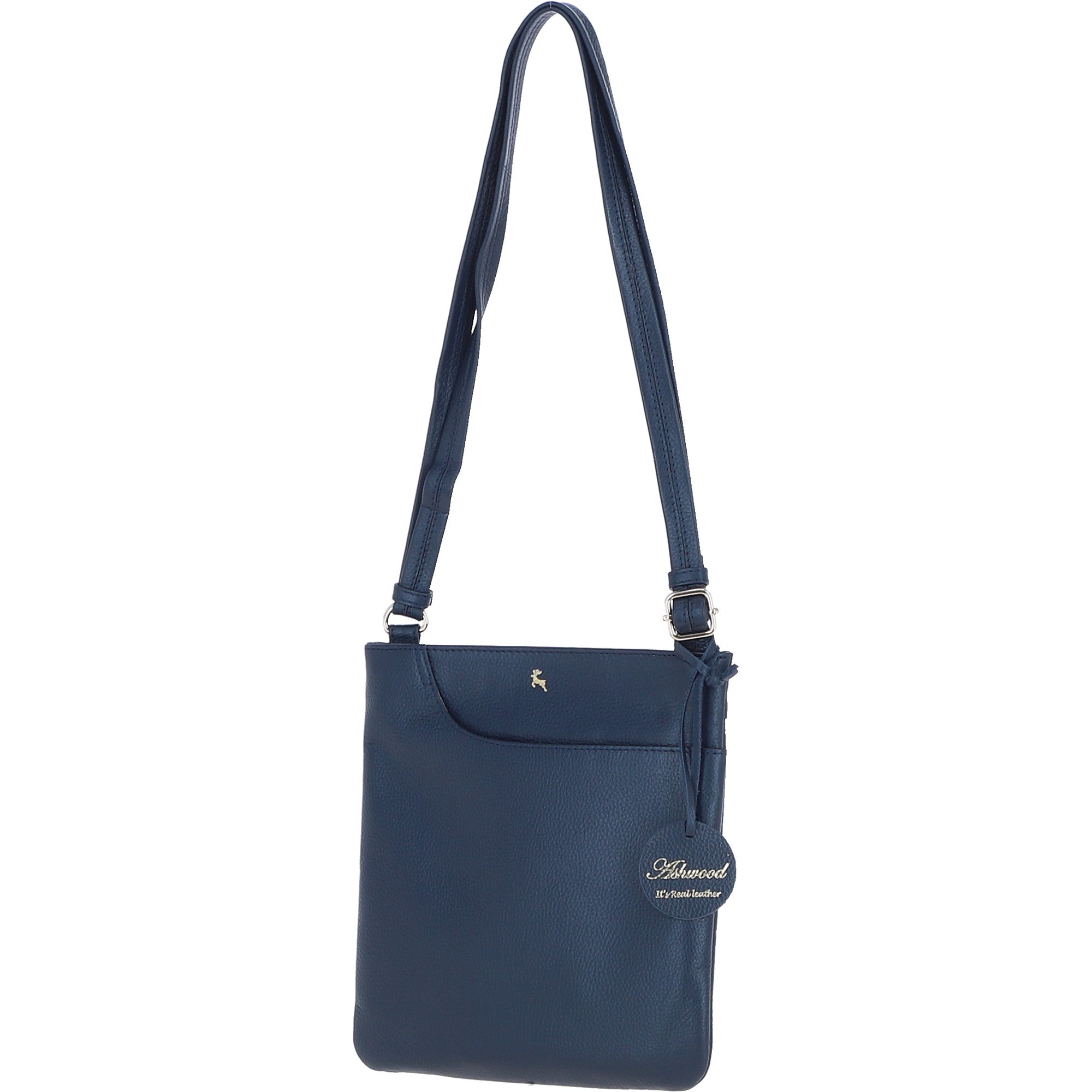 Ashwood Leather Curve Pocket Crossbody Bag Navy: 63620