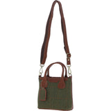 Ashwood Leather & Tweed Handbag with Removable Crossbody Strap Tan/Green Check: TW-21-010-TGNH