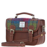 Ashwood Leather & Harris Tweed® Cloth Small Satchel Bag Tan/Purple: TW-67-13-TP