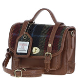 Ashwood Leather & Harris Tweed® Cloth Mini Satchel Bag with Twist Lock Tan/Red: TW-32-08-TR