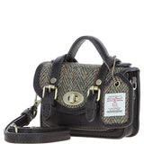 Ashwood Leather & Harris Tweed® Cloth Micro Satchel Bag with Twist Lock Brown/Green:TW-36-09-BG