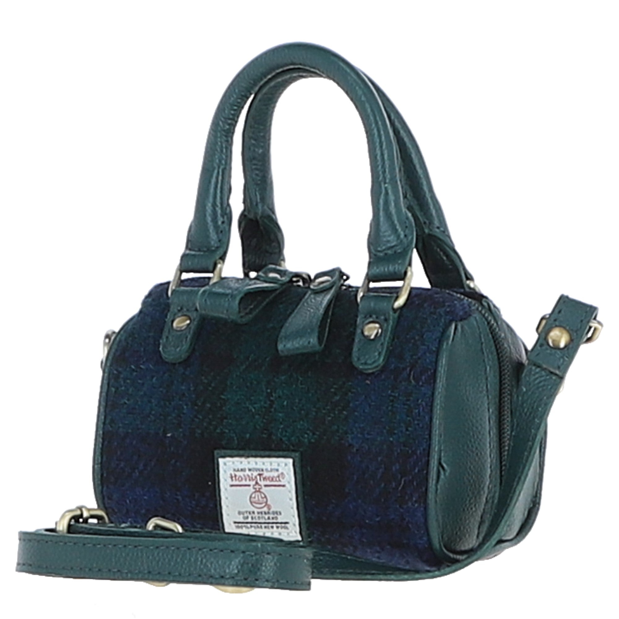 Ashwood Leather & Harris Tweed® Cloth X-Small Barrel Bag Green/Watch: TW-60-18-GW