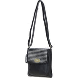 Ashwood Leather & Harris Tweed® Cloth Twist Lock Crossbody BagBlack/White: TW-31-012-BW