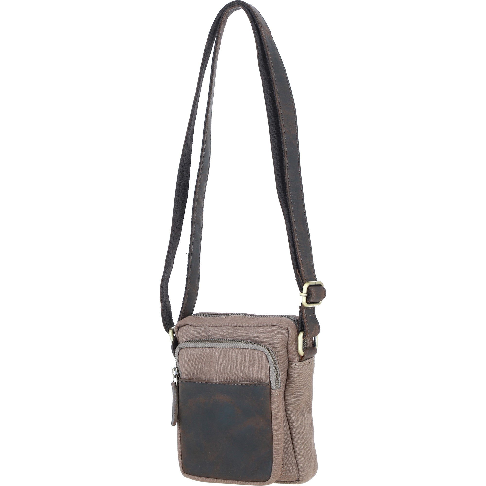 Fenland Canvas & Leather Crossbody Bag Mud/grey: FEN-751