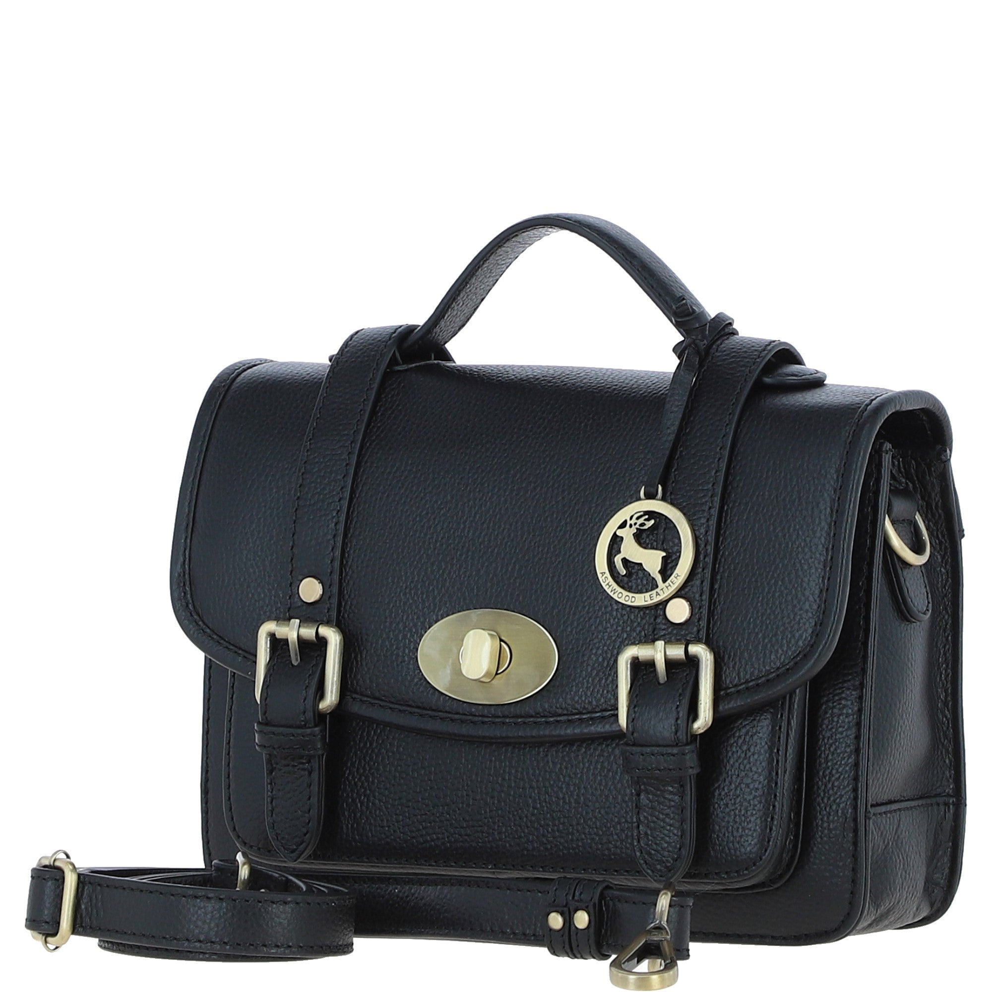 Stylish Ashwood Leather Large Satchel Bag Black: Y-63