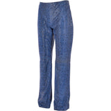 Women's Flared 60's Snake Print Leather Jeans Blue: 4053