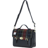 Ashwood Leather & Harris Tweed® Cloth Large Satchel Bag with Twist Lock Black/Green/Red: TW-35-07-BR