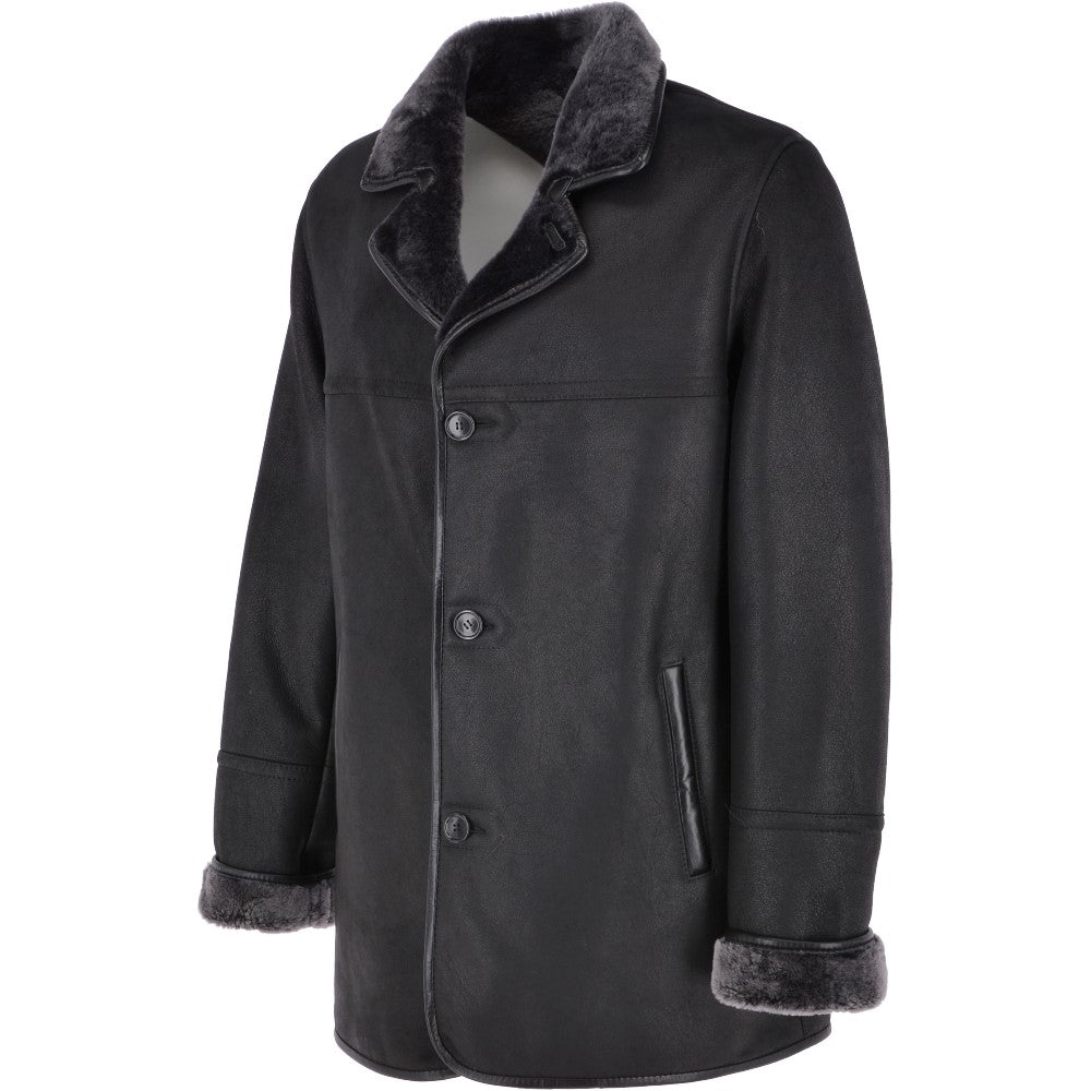 Luxury 4 Button Single Breasted  Sheepskin Coat Black: KE-223