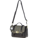 Ashwood Leather & Harris Tweed® Cloth Medium Satchel Bag with Twist Lock Brown/Green: TW-34-09-BG