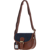 Ashwood Leather & Harris Tweed® Cloth Saddle Bag Tan/Navy: TW-26-011-TN