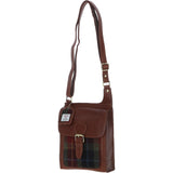 Ashwood Leather & Harris Tweed® Cloth Crossbody Bag Tan/Green/Red: TW-24-08-TR