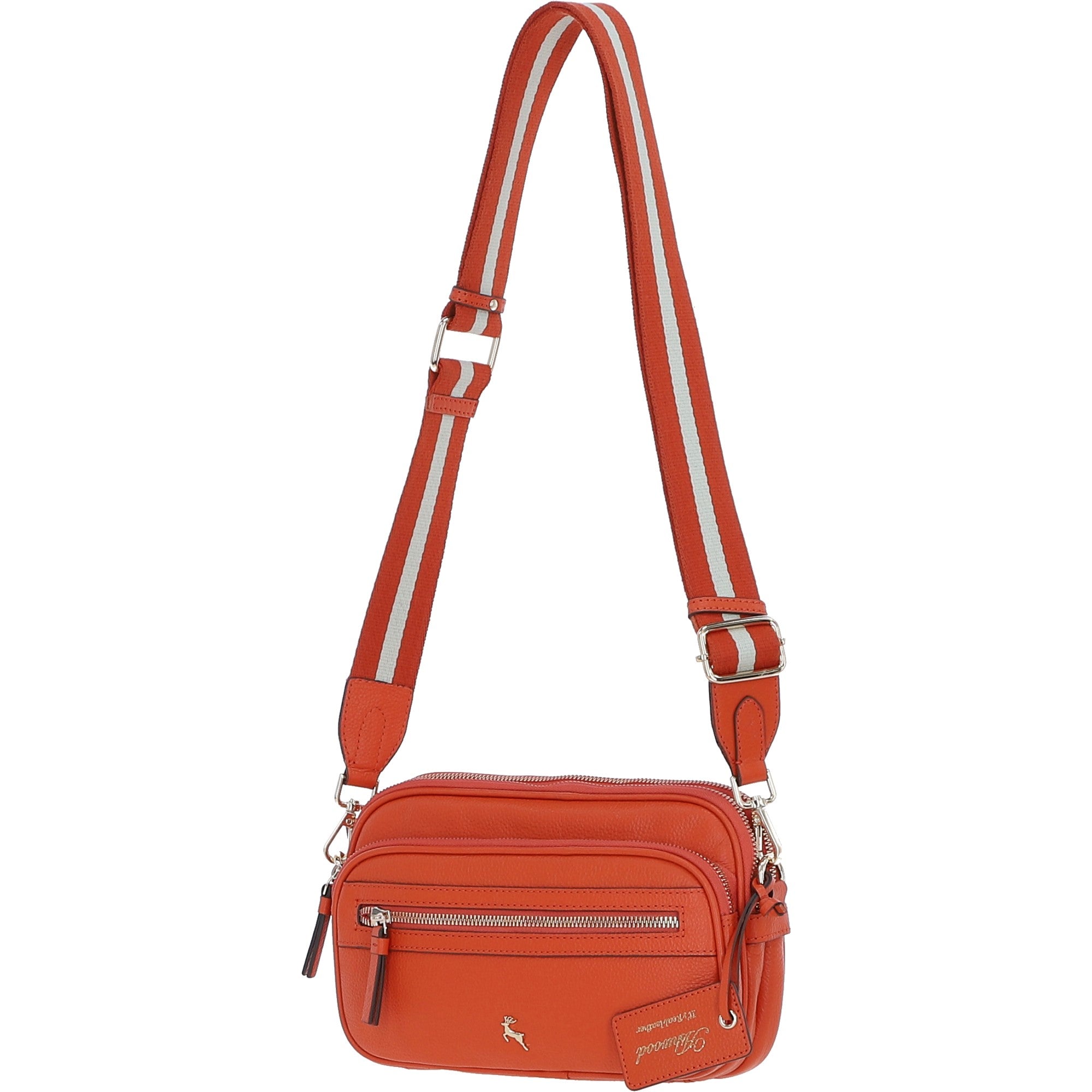 Compact Twin Zip Ashwood Leather Crossbody Bag Orange: X-35