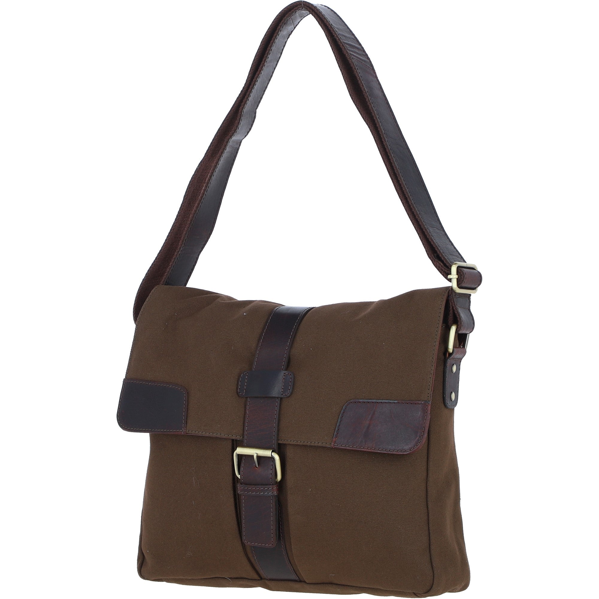 Fenland Canvas & Leather Crossbody Bag Brandy/green: FEN-754