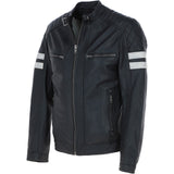 Ashwood Leather Biker Jacket with Bold Contrasting Stripe Black: AWM-NOVA