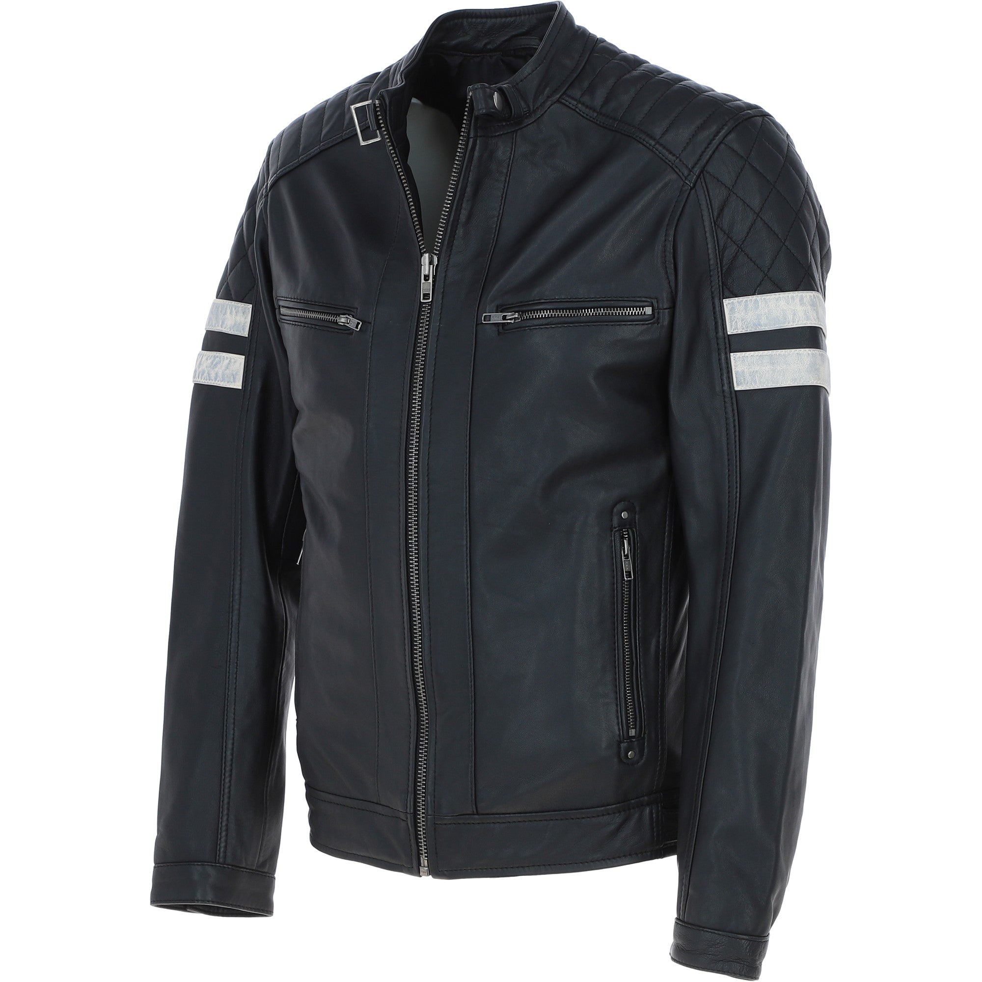 Ashwood Leather Biker Jacket with Bold Contrasting Stripe Black: AWM-NOVA