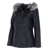 Ashwood Leather Hooded Jacket with Fur Trim Black: J-1948 F