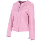 Women's Collarless Leather Fashion Jacket Pink: AWL-284