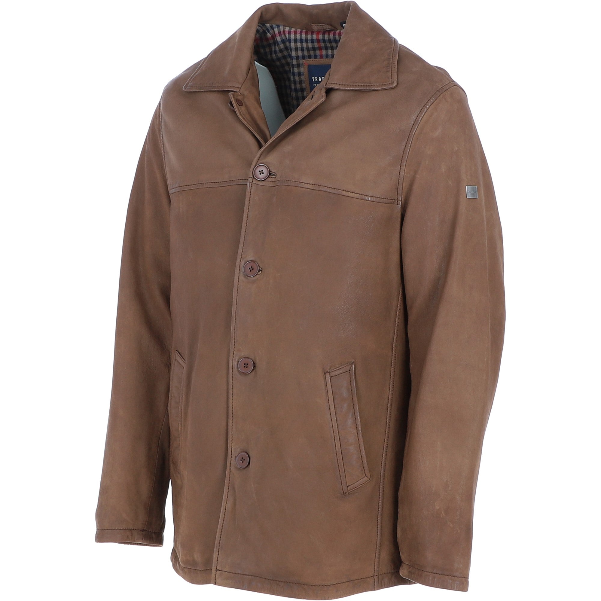 Trapper Lamb Leather Brando Collared Jacket Brown 27: Box