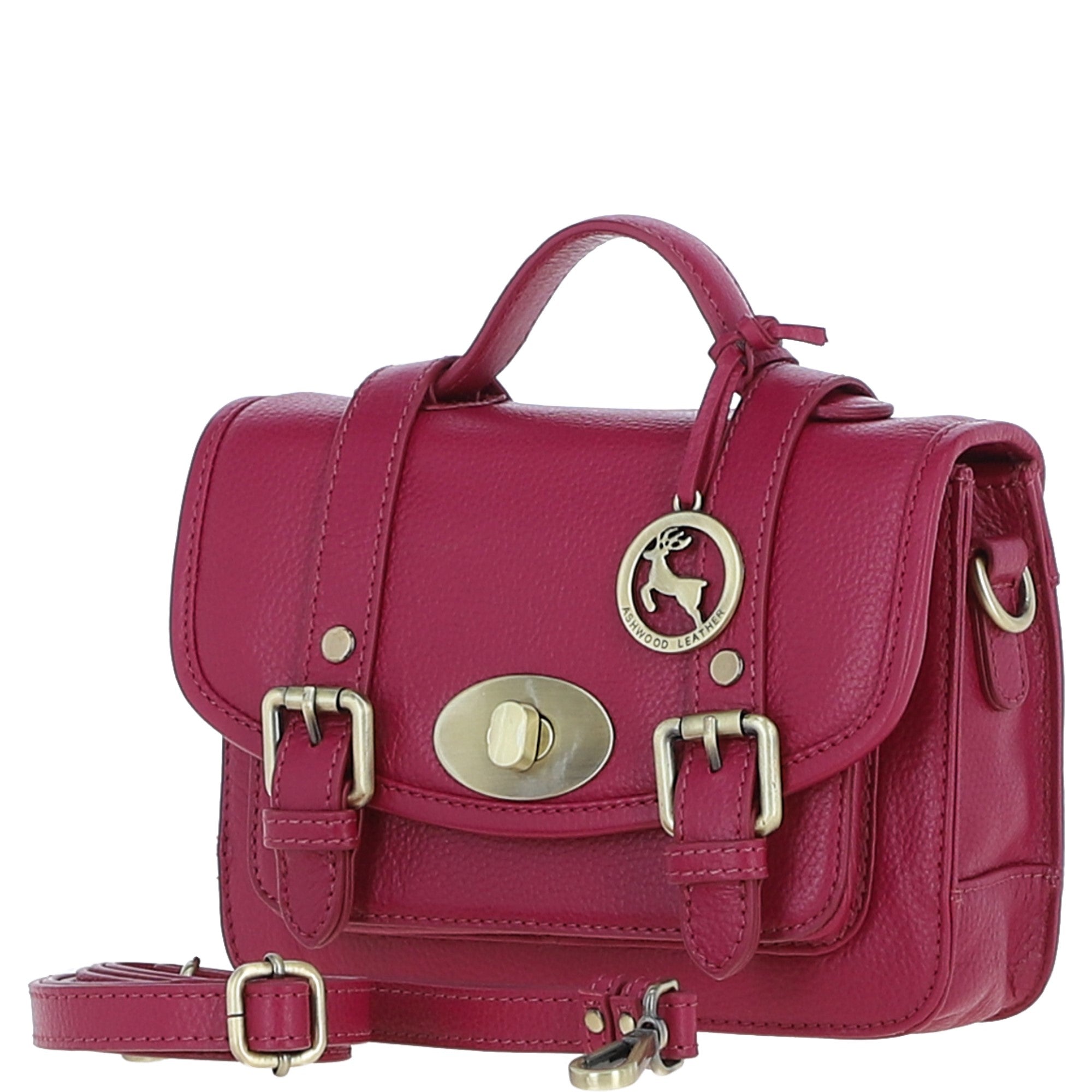 Stylish Ashwood Leather Medium Satchel Bag Raspberry: Y-62
