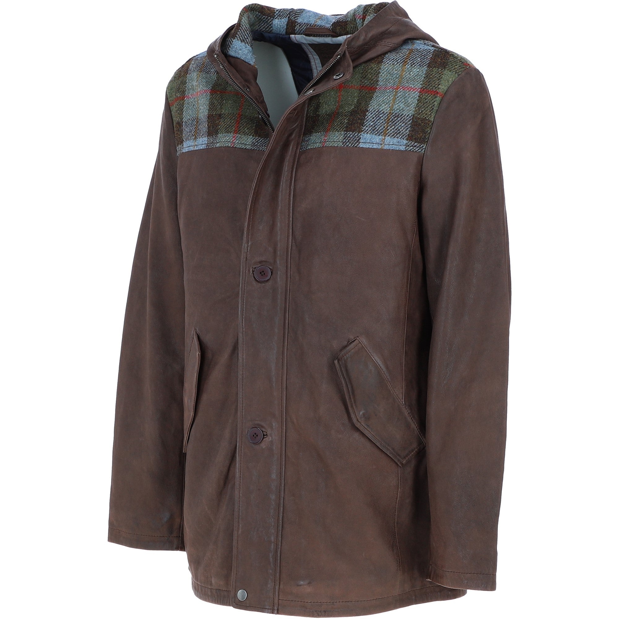 Ashwood Leather x Harris Tweed Men’s Hooded Casual Jacket Brown/Mcload: TW-905-01-BM